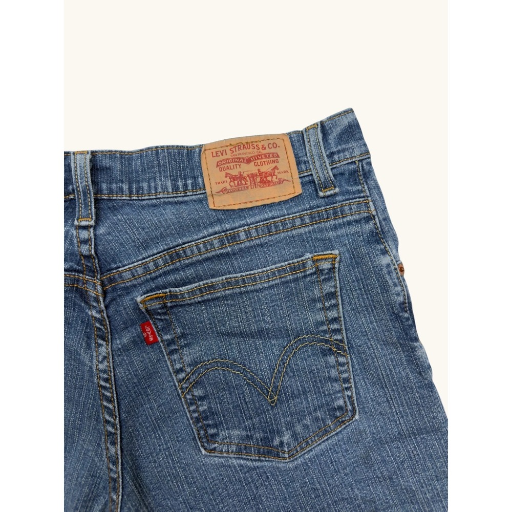 Levis 550 Relaxed Boot Cut Denim Cut Off Shorts Medium Wash Blue Womens 12 M